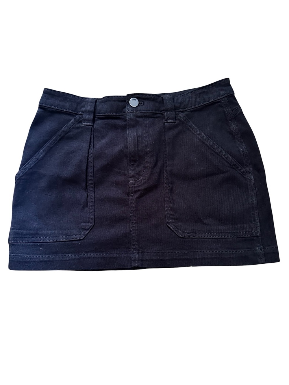 TNA Black High-Rise Mini Denim Cargo Skirt with Front Patch Pockets